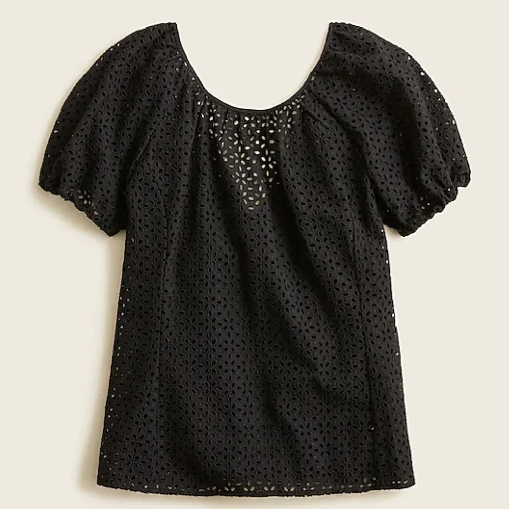 J crew black vback puff sleeve eyelet top